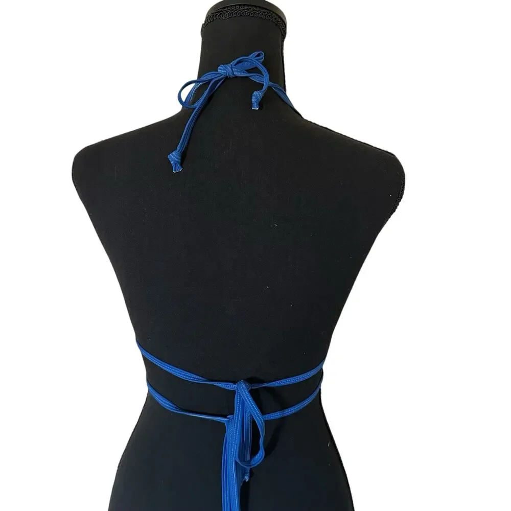 PrettyLittleThing Blue Heart Trim Glitter Bikini Top US Size 0 - NWT